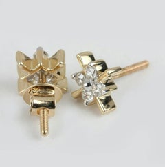 14K Solid Yellow Gold Diamond Stud Earring Wedding Ear Piercing Jewelry