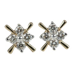 14K massives Gelbgold Diamant-Ohrstecker-Ohrstecker-Ehering mit durchbohrtem Schmuck