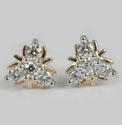 14K Solid Yellow Gold Diamond Stud Earrings Fine Jewelry Wedding Birthday Gift.