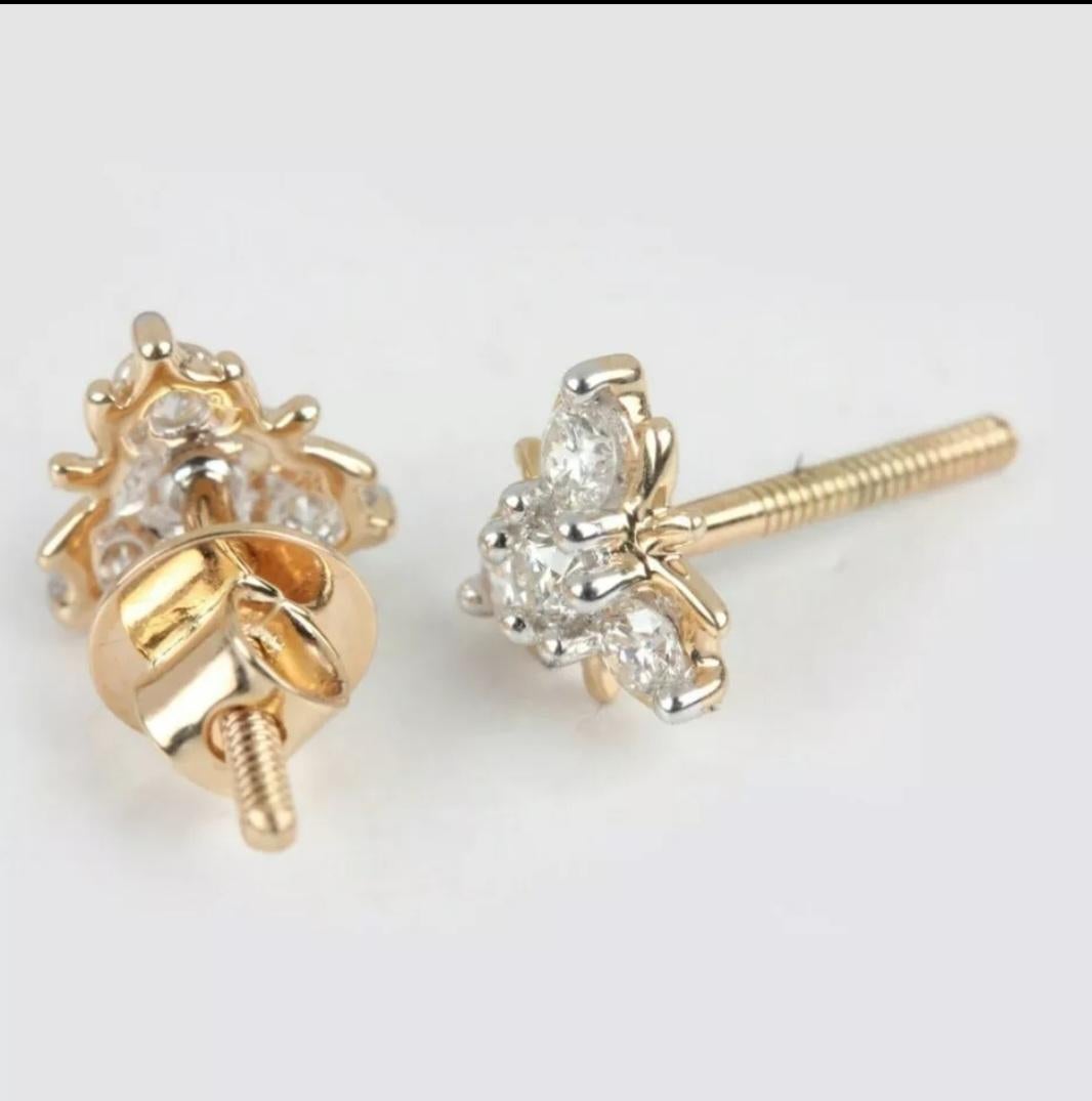 Boucles d'oreilles en or jaune massif 14K avec diamants Bijoux de qualité Cadeau d'anniversaire de mariage. Unisexe en vente