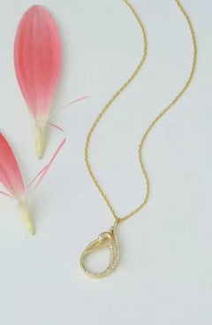 14K Solid Yellow Gold Diamond Swan Necklace Minimalist