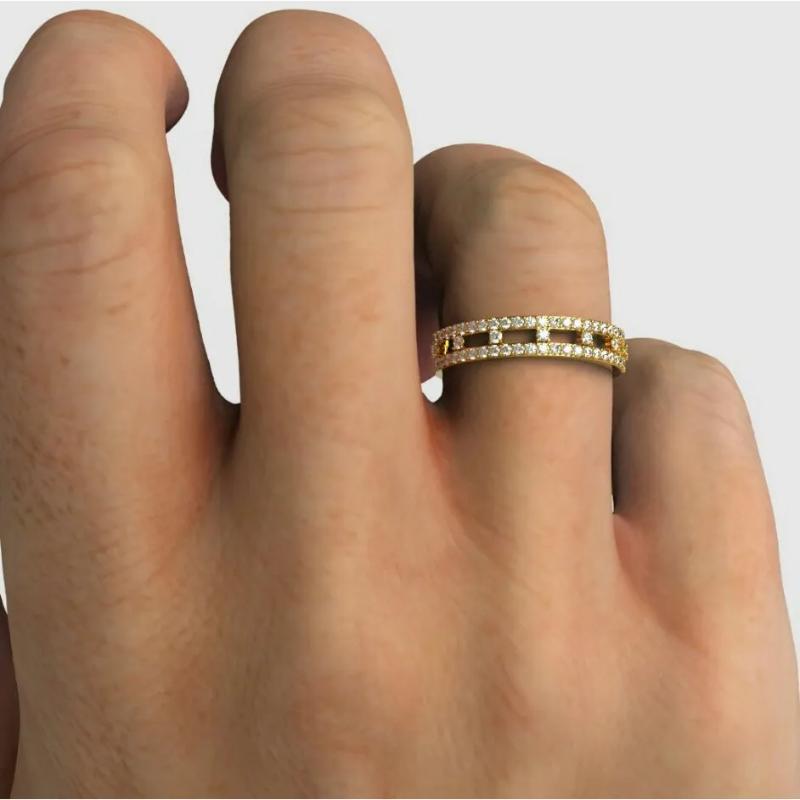 Round Cut 14K Solid Yellow Gold Diamond Wedding Band For Sale