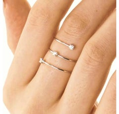 14K Solid Yellow Gold Diamond Wrap Ring 3 Diamond Coil