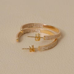 Natural Pave Diamond 14k Yellow Gold Hoop Earrings Fine Jewelry