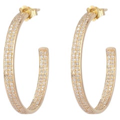 Natural Pave Diamond 14k Yellow Gold Hoop Earrings Fine Jewelry