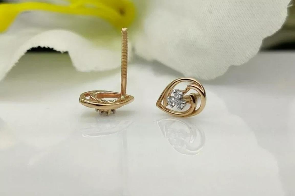 Pear Cut 14k Solid Yellow Gold Drop Shape Ear Stud Natural Diamond Earring For Sale
