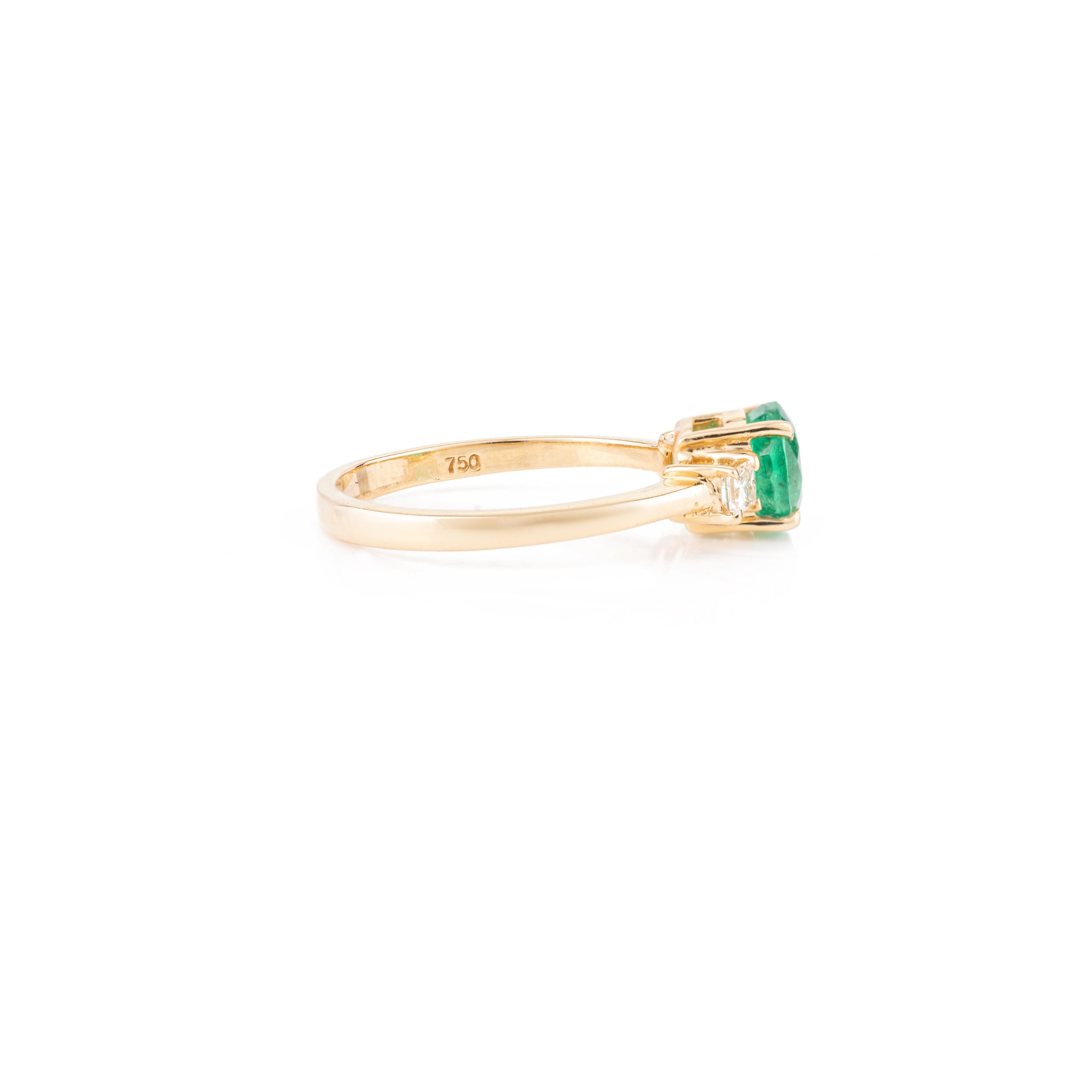 For Sale:  14k Solid Yellow Gold Emerald and Diamond Three-Stone Engagement Ring  5