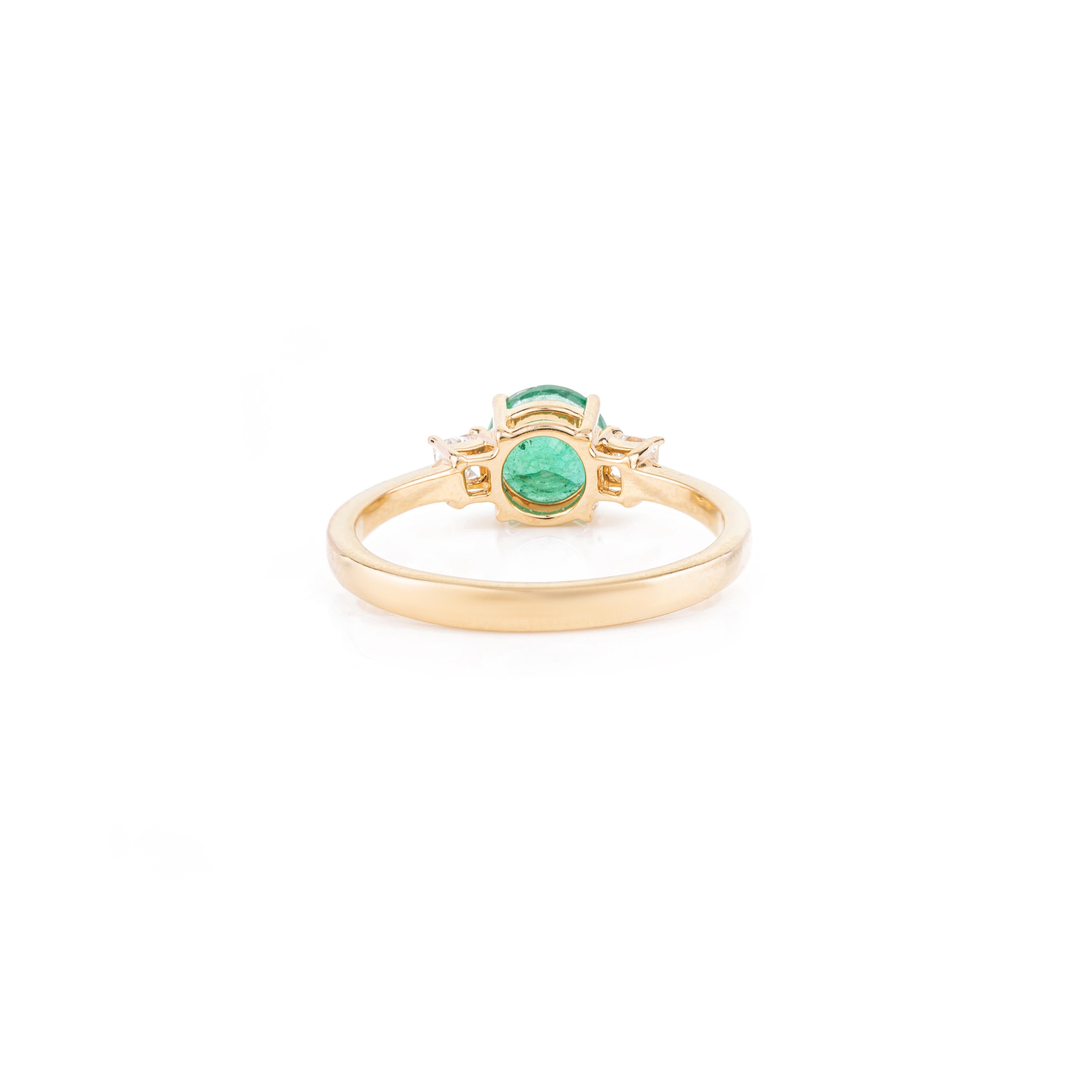 For Sale:  14k Solid Yellow Gold Emerald and Diamond Three-Stone Engagement Ring  7