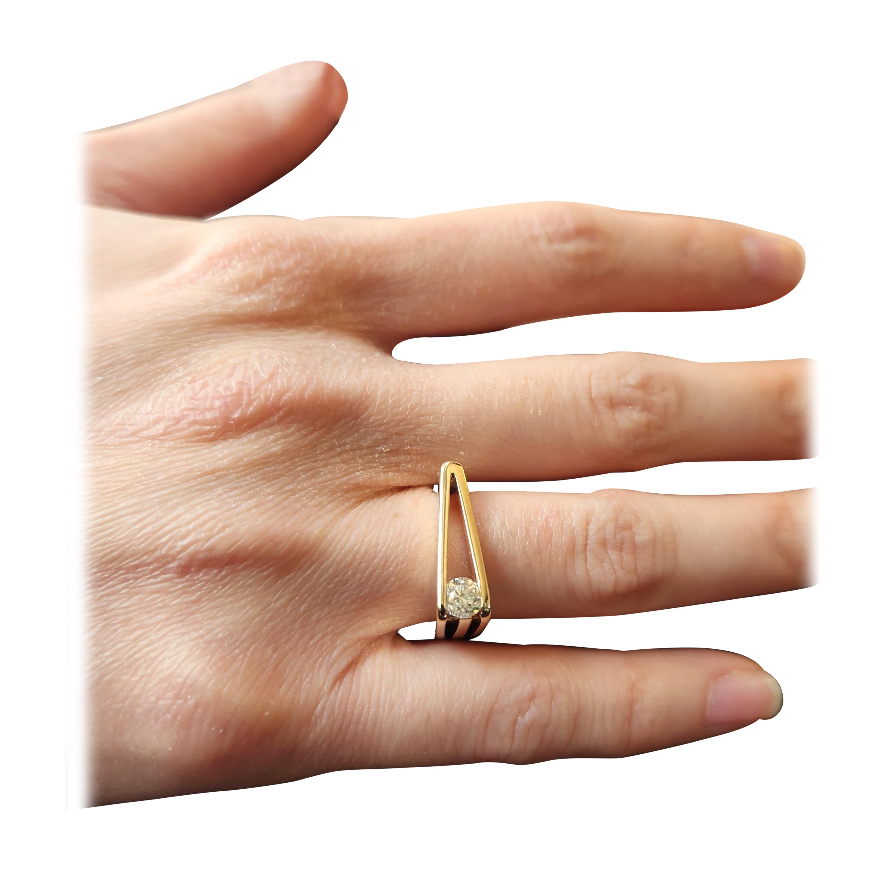14 Karat massiver Gelbgold Mode-Ring mit Druck gefasst .90CT Old Miner Diamant im Angebot