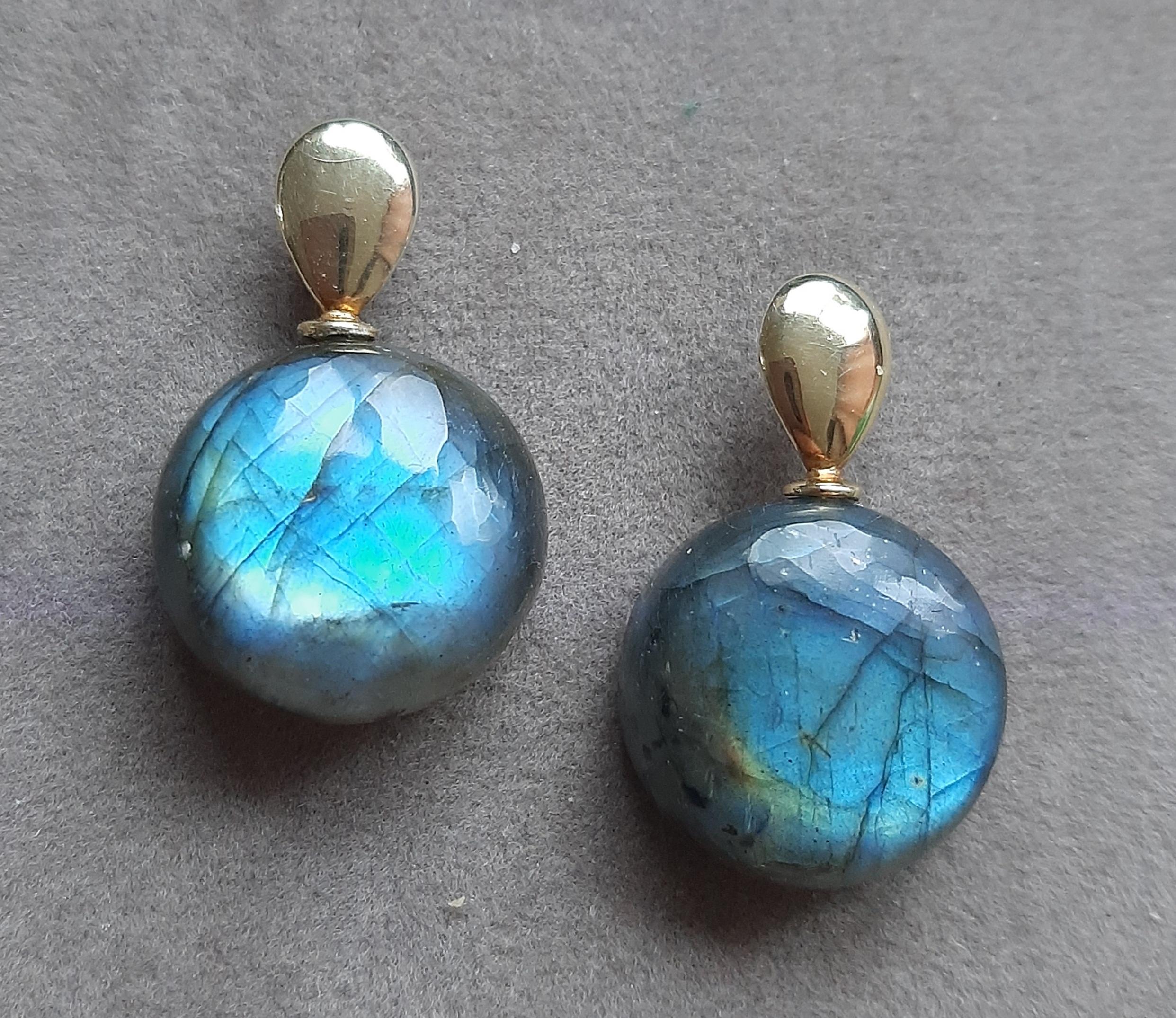 Orecchini in oro giallo massiccio 14K a forma di pera piatta con punte di Labradorite a forma rotonda in vendita 4