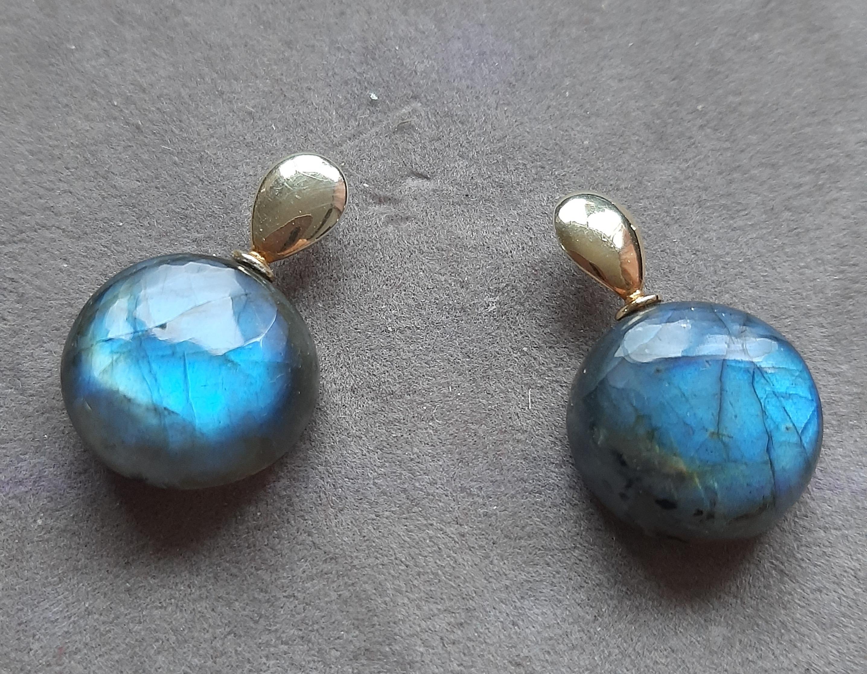 Orecchini in oro giallo massiccio 14K a forma di pera piatta con punte di Labradorite a forma rotonda in vendita 3