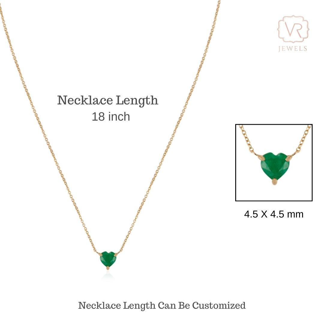 14k Solid Yellow Gold Heart-Cut Emerald Pendant Necklace Prong Set Fine Jewelry For Sale 8