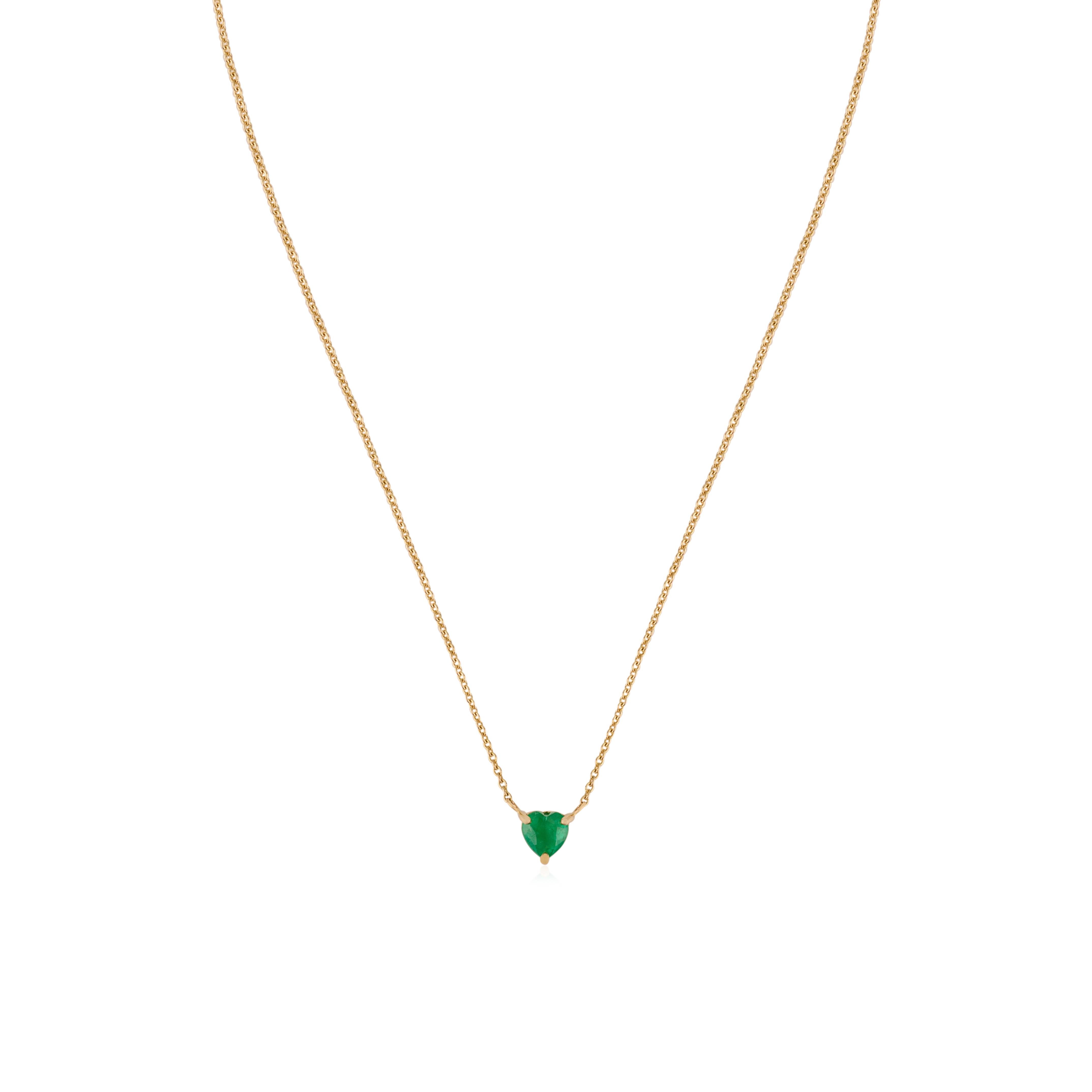 Modern 14k Solid Yellow Gold Heart-Cut Emerald Pendant Necklace Prong Set Fine Jewelry For Sale