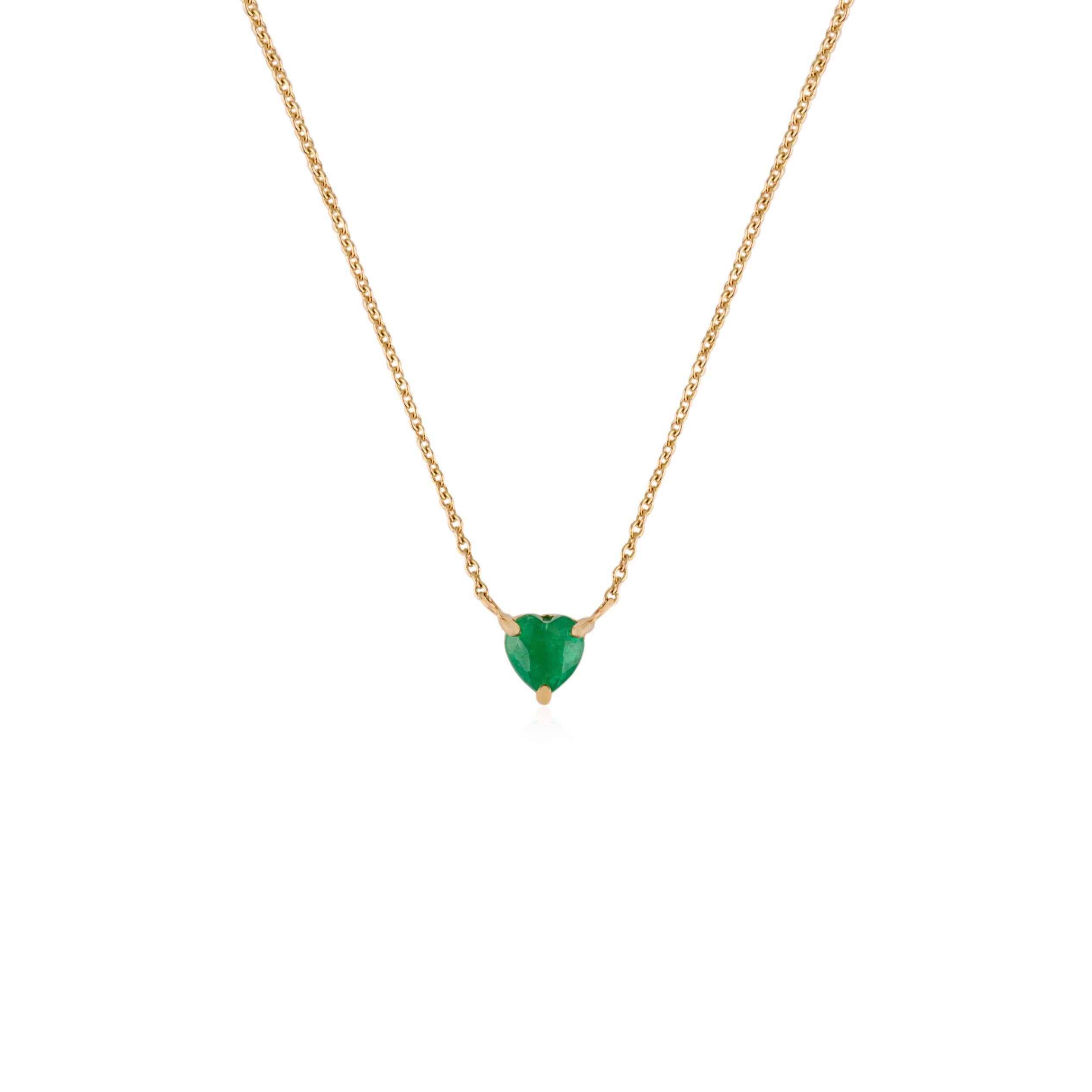 14k Solid Yellow Gold Heart-Cut Emerald Pendant Necklace Prong Set Fine Jewelry For Sale 3