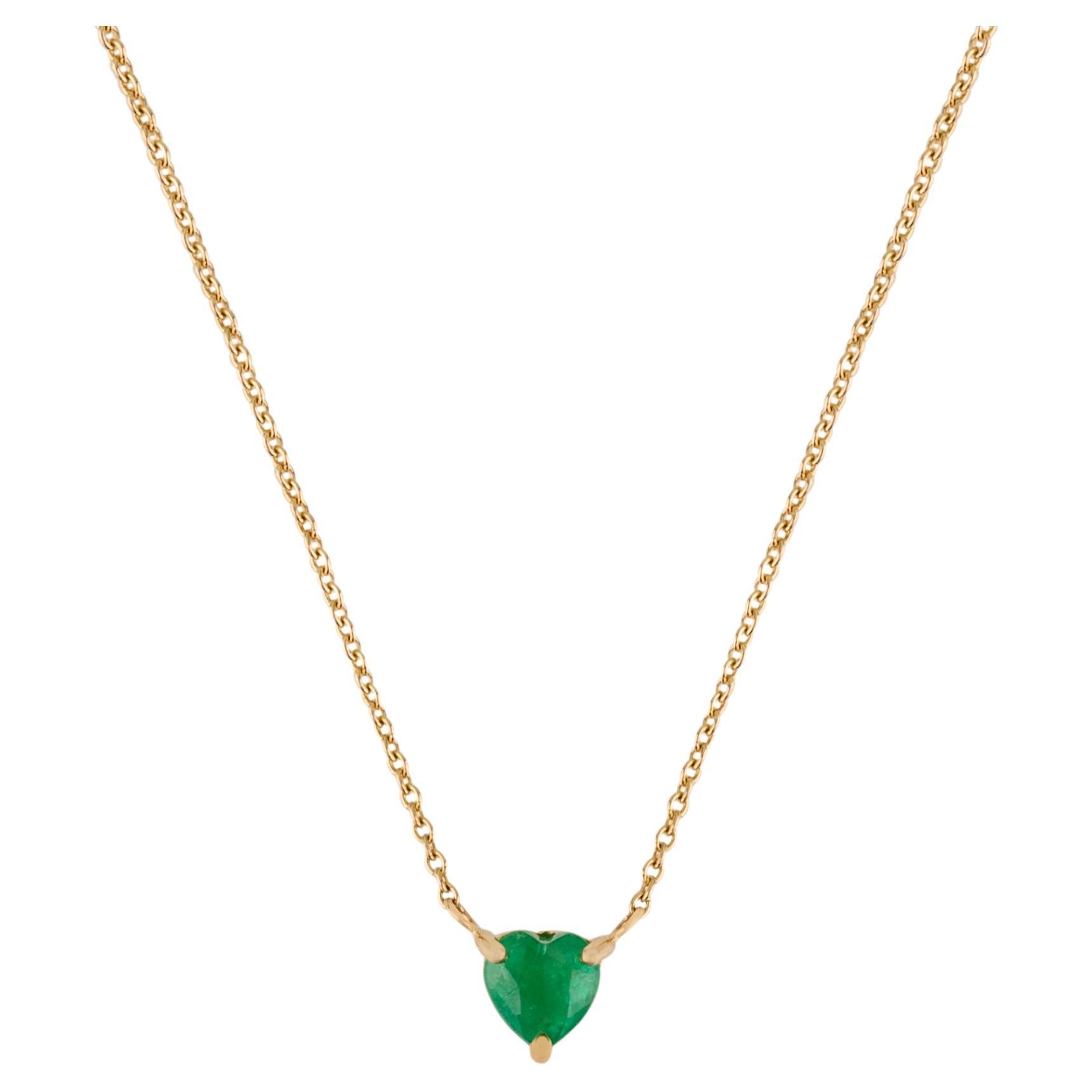 14k Solid Yellow Gold Heart-Cut Emerald Pendant Necklace Prong Set Fine Jewelry For Sale