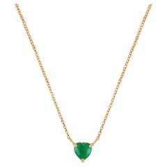 14k Solid Yellow Gold Heart-Cut Emerald Pendant Necklace Prong Set Fine Jewelry