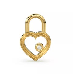 14K Solid Yellow Gold Heart Shape Lock Natural Diamond Small Charm Pendant Gift.