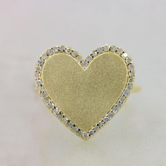 14k Solid Yellow Gold Heart Shaped Natural Pave Diamond Ring Beautiful Gift.