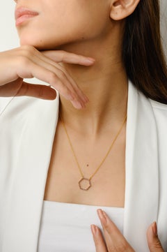 14k Solid Yellow Gold Amethyst Hexagon Pendant Chain Necklace