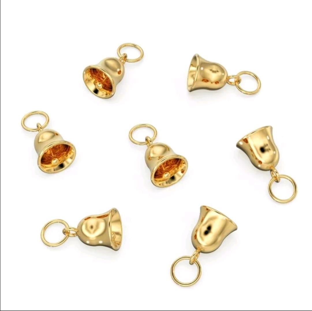 Pendentif breloque en or jaune massif 14 carats en forme de cloche de jaune pendante de fabrication de bijoux en vente 1