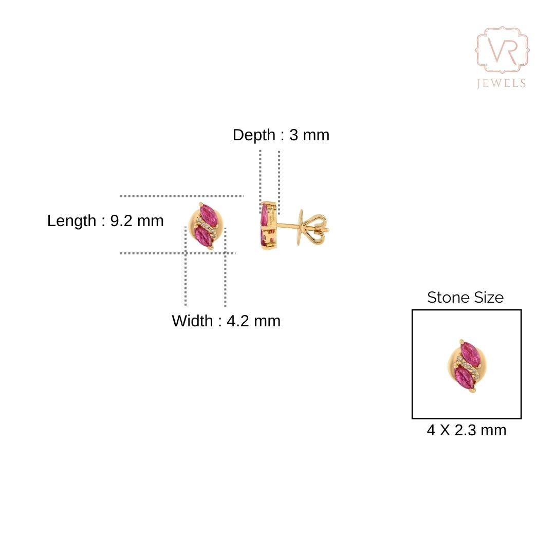Boucles d'oreilles en or jaune massif 14K, rubis naturel taille marquise et diamants en grappe en vente 3