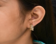 14K Solid Yellow Gold Minimalist Natural Diamond Wide Huggies C-Hoop Earrings