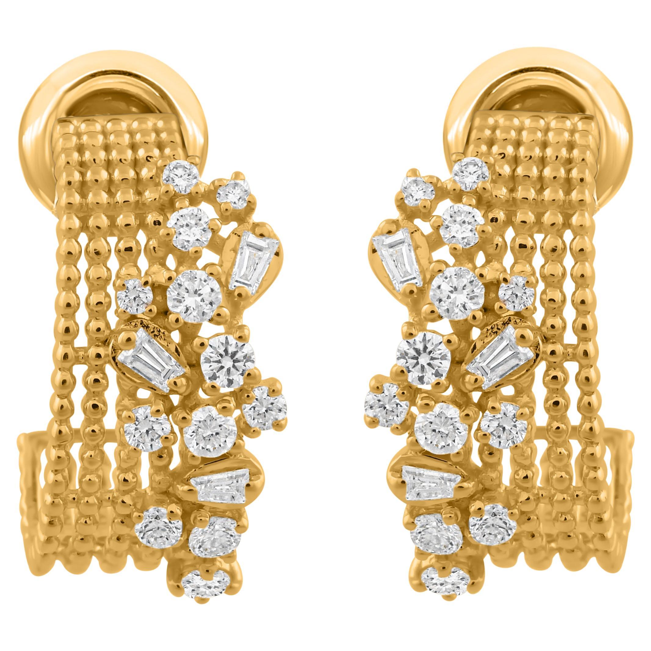 14K Massiv Gelbgold Minimalistische Diamant C-Huggies Ohrringe im Angebot