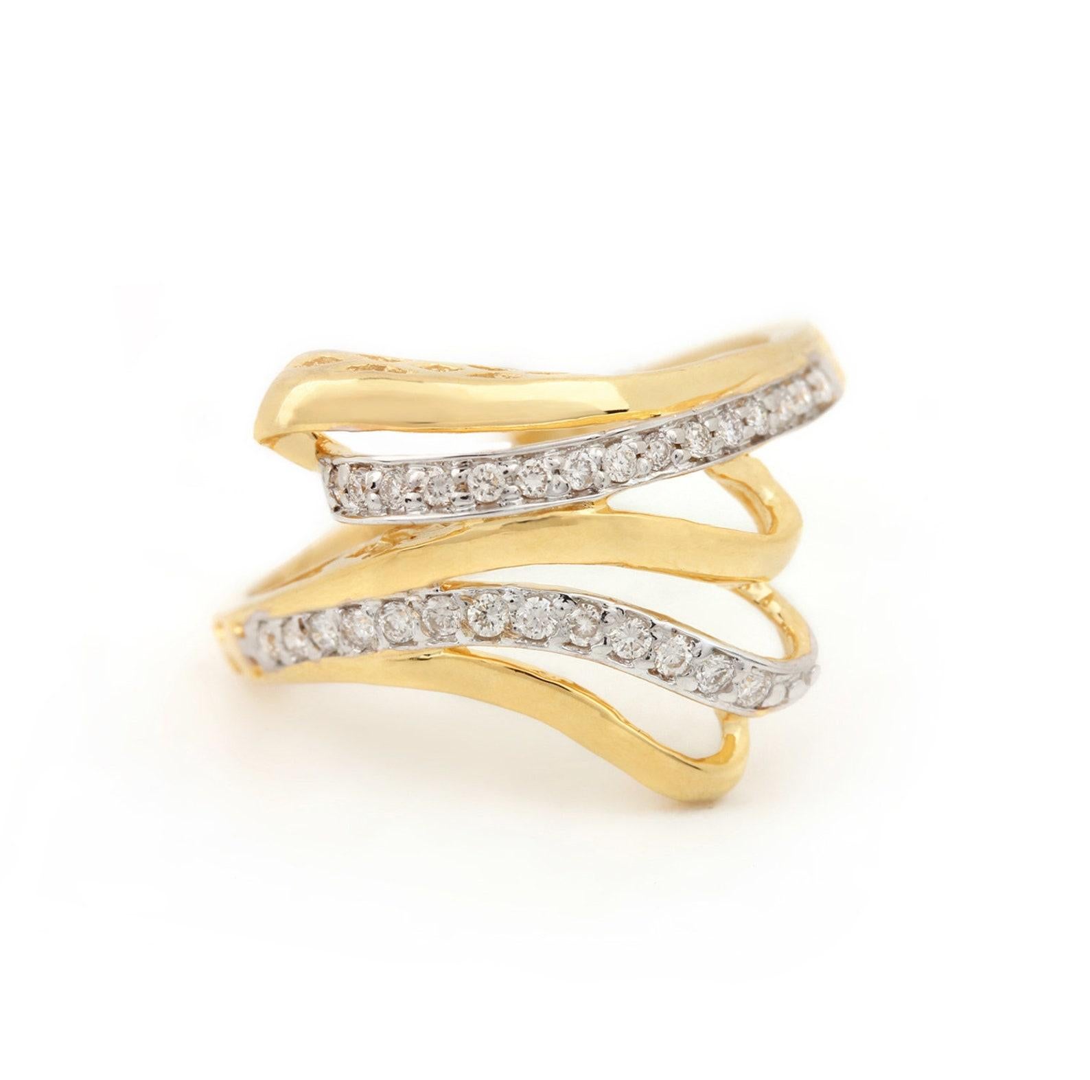 14k Solid Yellow Gold Minimalist Ring  Natural Diamond Stackable Ring For Women. For Sale 1