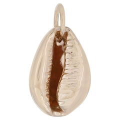 14k Solid Yellow Gold Minimalist Shell Charm Pendant Fine Jewelry