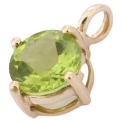 14K Solid Yellow Gold Minimalist Solitaire Peridot Pendant for Women For Sale