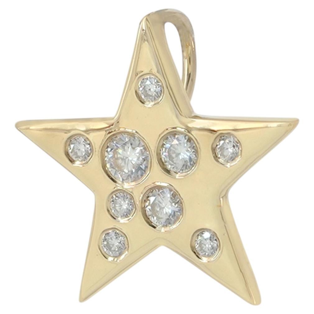 14K Solid Yellow Gold Moissanite Scatter Bezel Star Pendant Charm 0.18 Ct