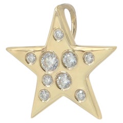 14K Solid Yellow Gold Moissanite Scatter Bezel Star Pendant Charm 0.18 Ct