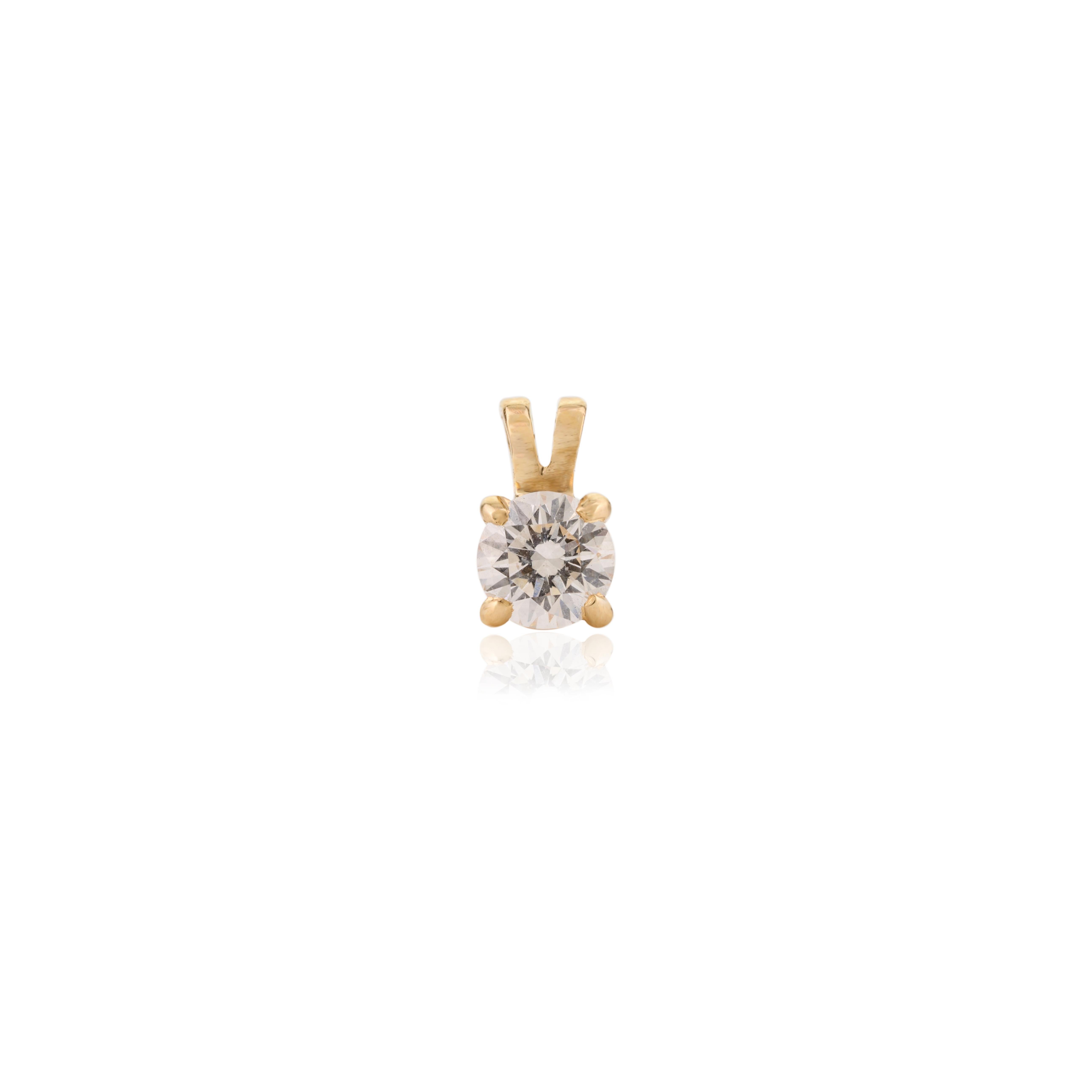 Women's 14k Solid Yellow Gold Moissanite Single Stone Pendant for Anniversary Gift For Sale