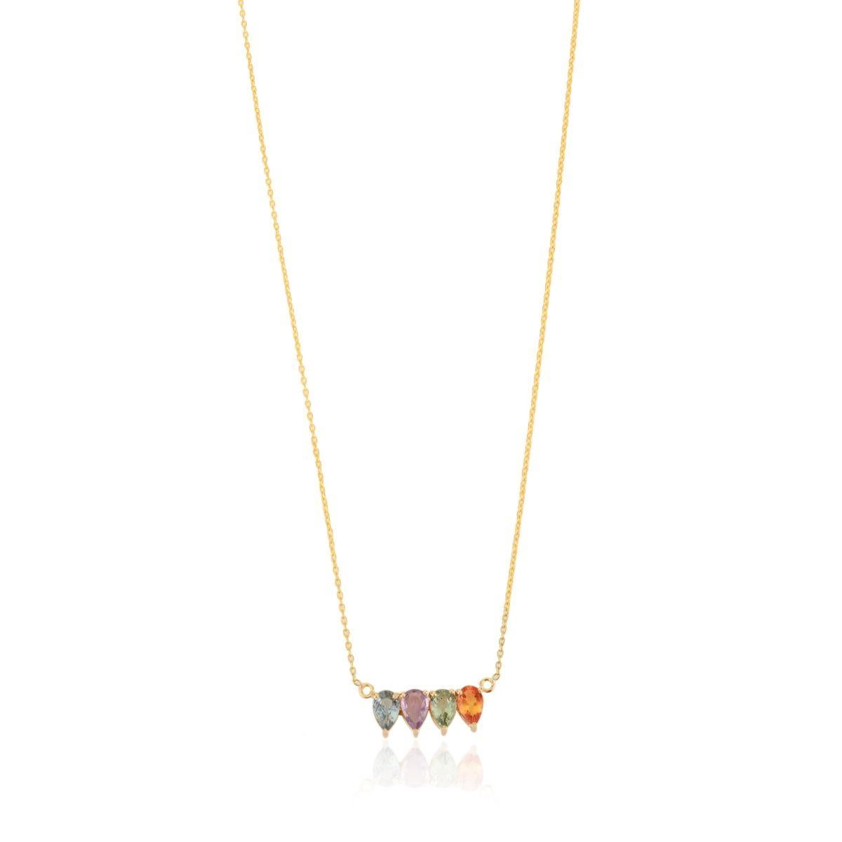 Collier pendentif en or jaune massif 14 carats avec plusieurs saphirs en forme de goutte d'eau pour la fête des mères Neuf - En vente à New York, NY