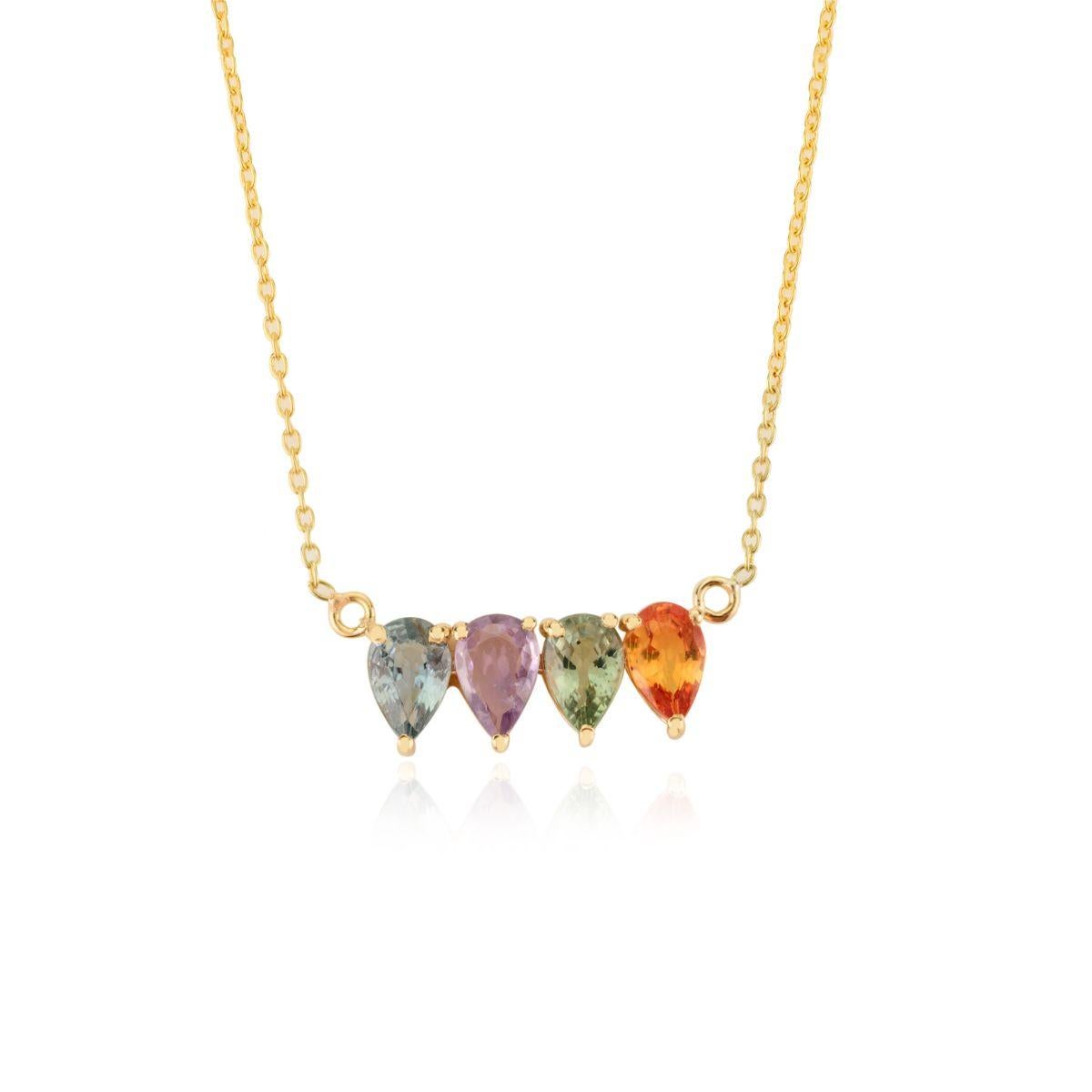 Collier pendentif en or jaune massif 14 carats avec plusieurs saphirs en forme de goutte d'eau pour la fête des mères en vente 1