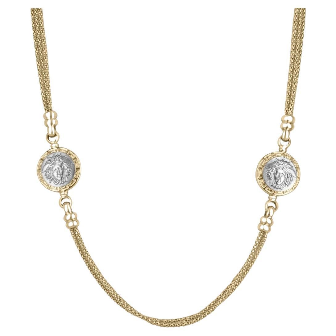 14-Karat-Gelbgold Mehrreihige Schachtelkette Europäische Madusa-Kopf 585 Halskette im Angebot