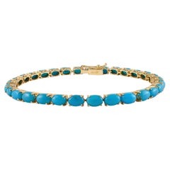 14k Solid Yellow Gold Natural 14.35 Carat Turquoise Tennis Bracelet