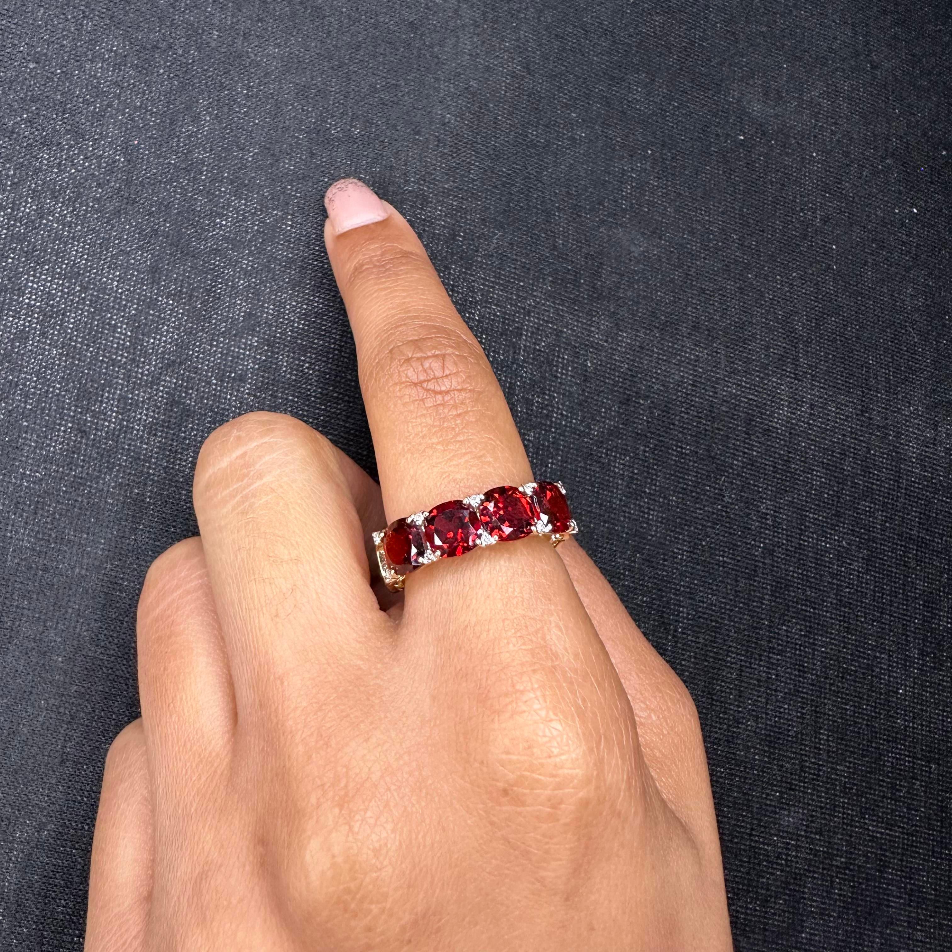 For Sale:  14k Solid Yellow Gold Natural 4.75 Carat Garnet Ring with Diamonds for Her 2
