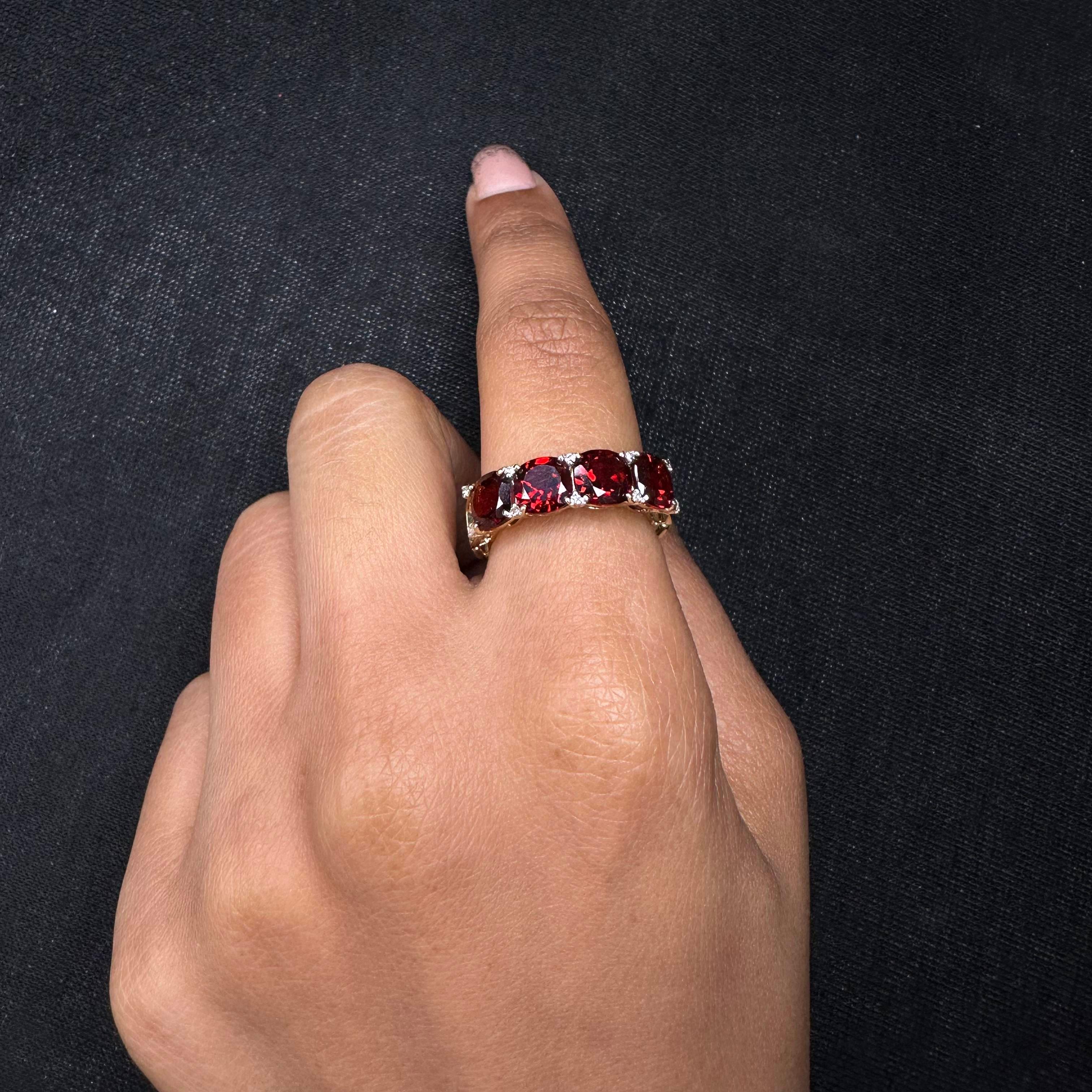 For Sale:  14k Solid Yellow Gold Natural 4.75 Carat Garnet Ring with Diamonds for Her 9