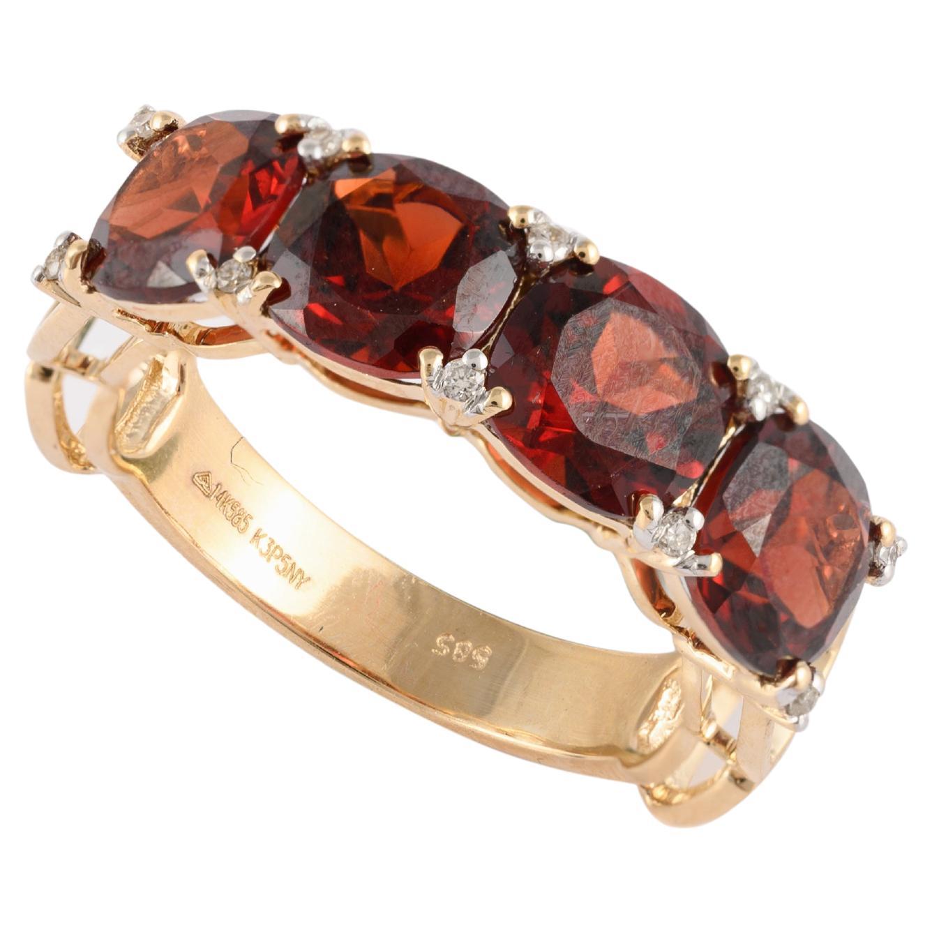 14k Solid Yellow Gold Natural 4.75 Carat Garnet Ring with Diamonds for Her