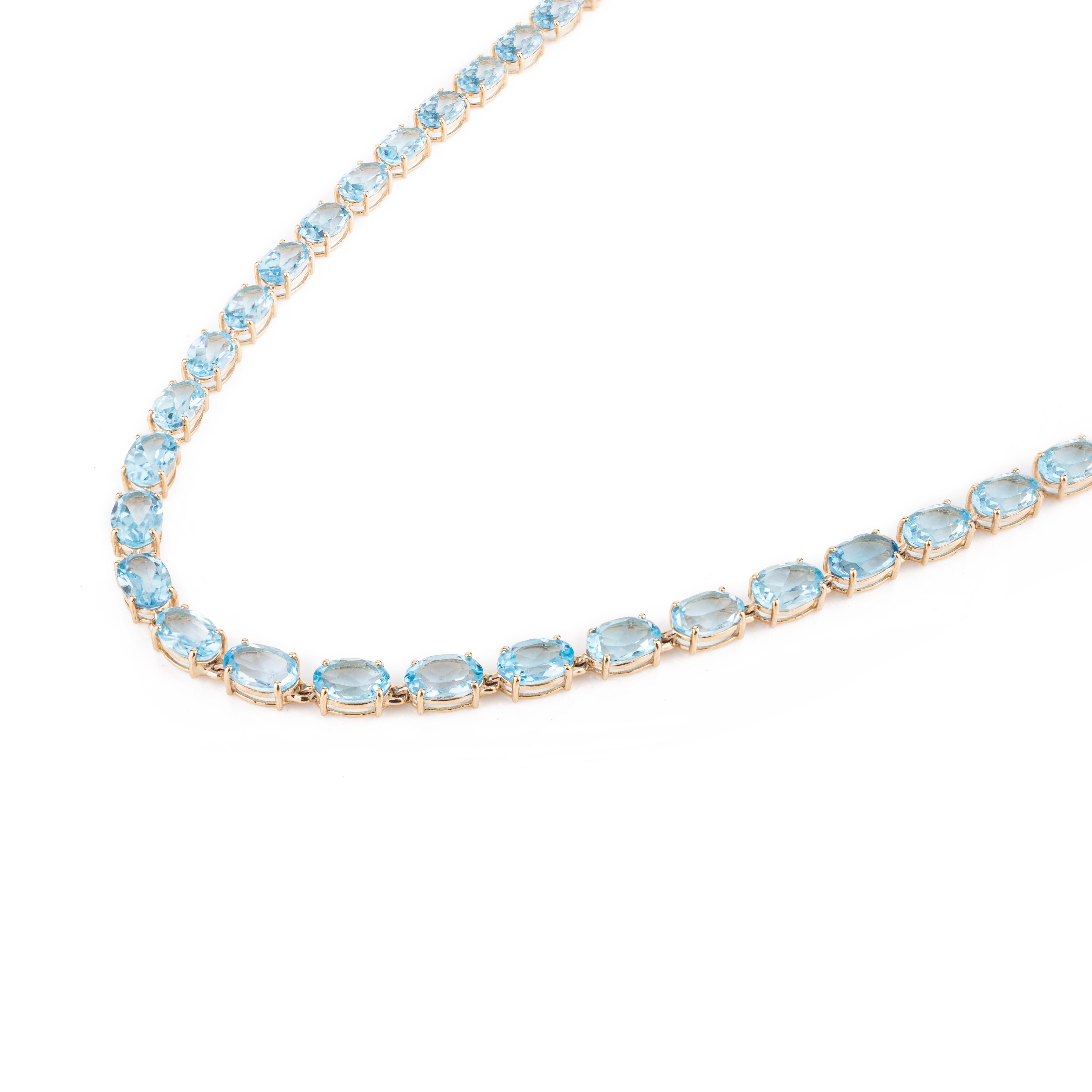 Modern 14k Solid Yellow Gold Natural Blue Topaz Gemstone Necklace and Earrings Set For Sale