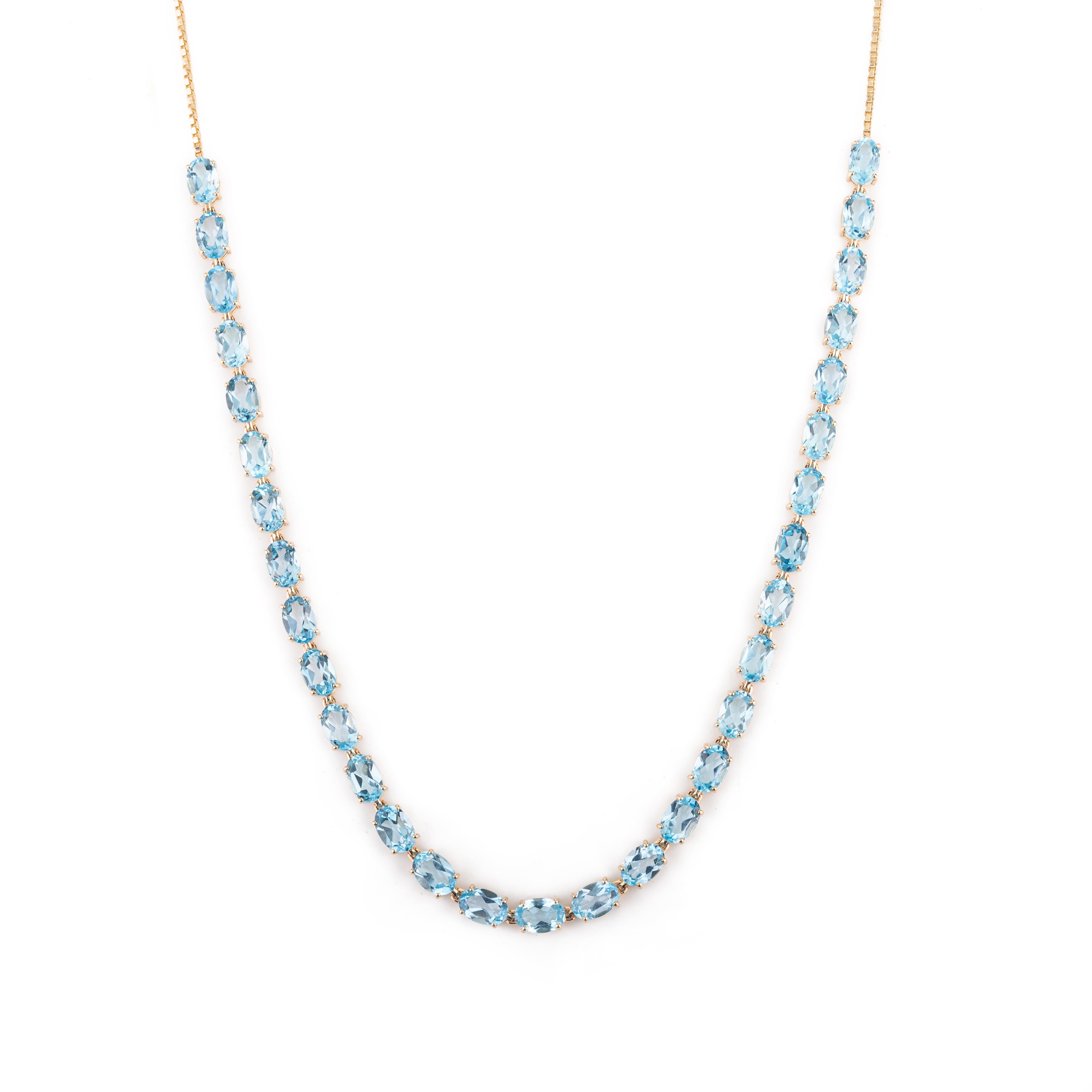 14k Solid Yellow Gold Natural Blue Topaz Gemstone Necklace and Earrings Set In New Condition For Sale In New York, NY