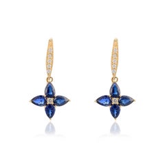 Orecchini a goccia con diamante naturale e zaffiro blu in oro giallo massiccio 14k