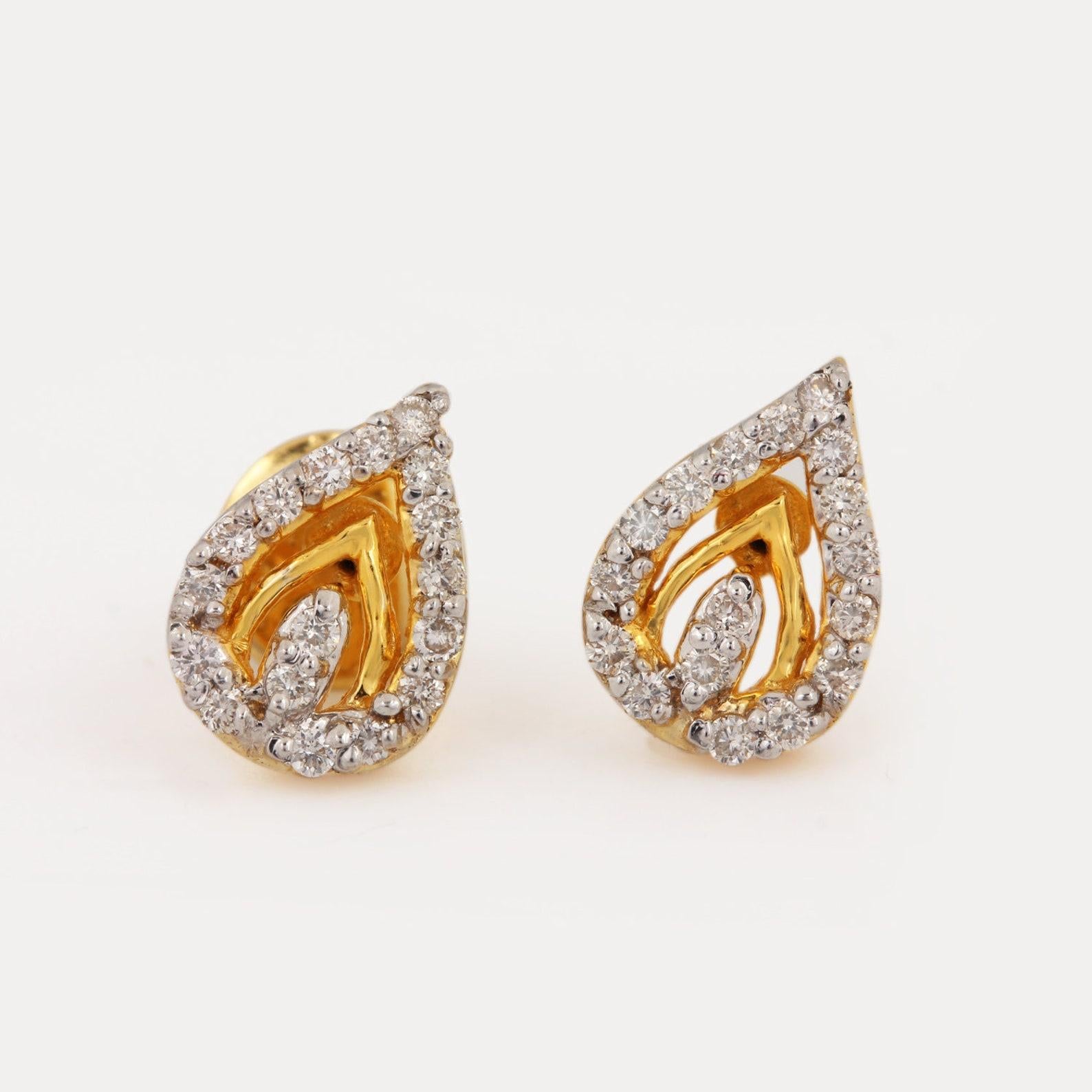 Art déco Boucles d'oreilles poire en or jaune massif 14k avec diamant naturel pavé Cadeau d'anniversaire. en vente