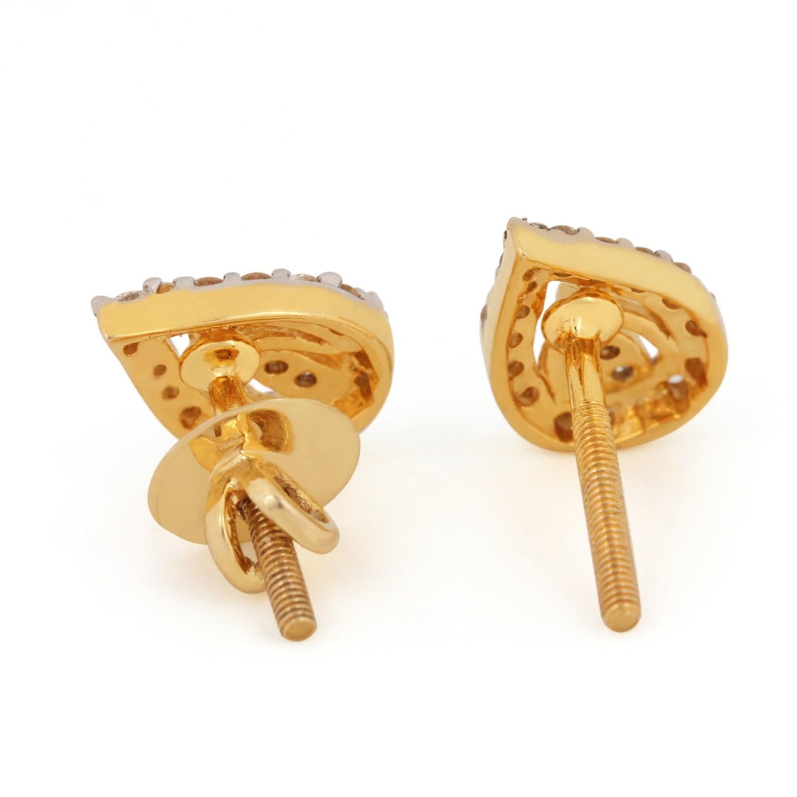Taille ronde Boucles d'oreilles poire en or jaune massif 14k avec diamant naturel pavé Cadeau d'anniversaire. en vente