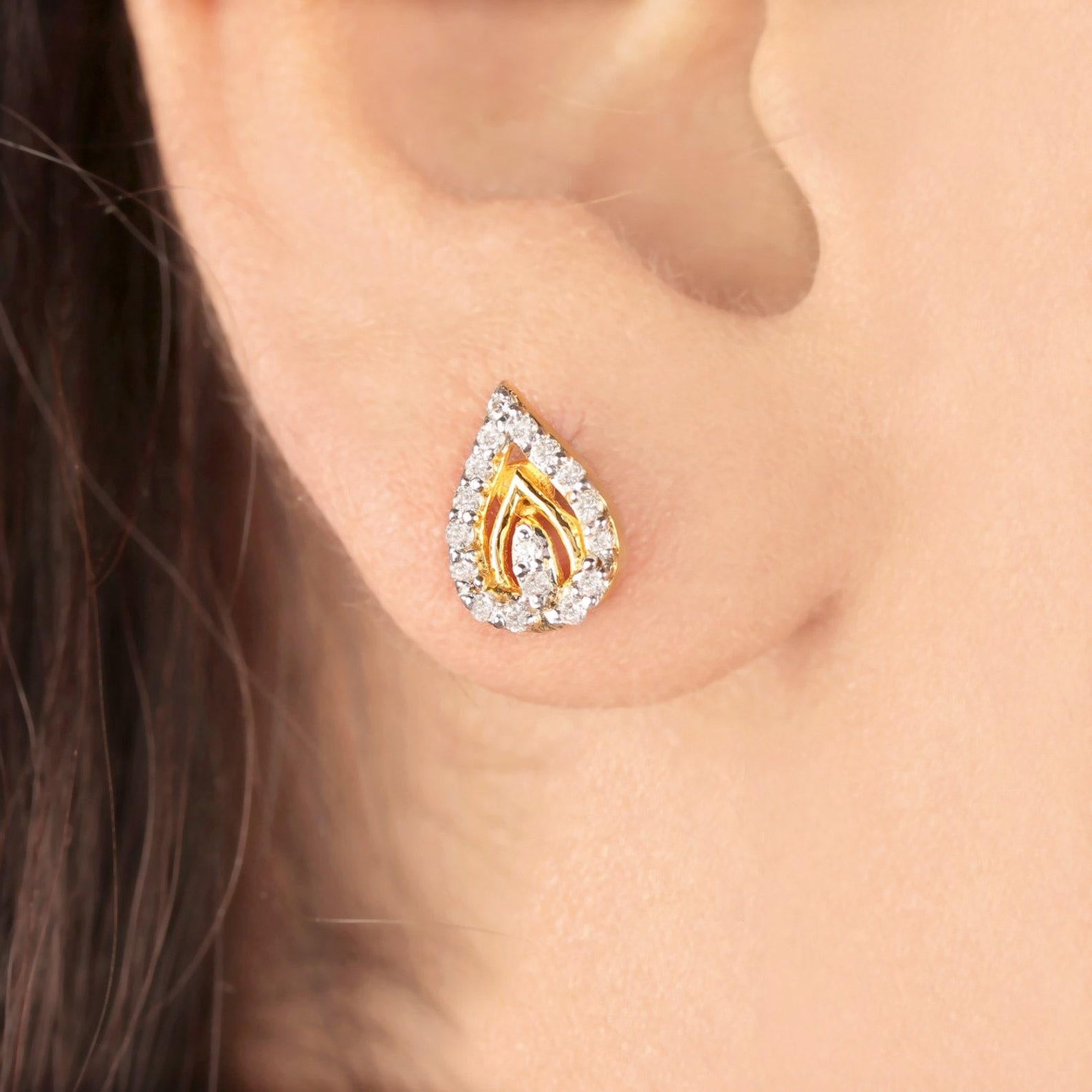 Boucles d'oreilles poire en or jaune massif 14k avec diamant naturel pavé Cadeau d'anniversaire. Neuf - En vente à Chicago, IL