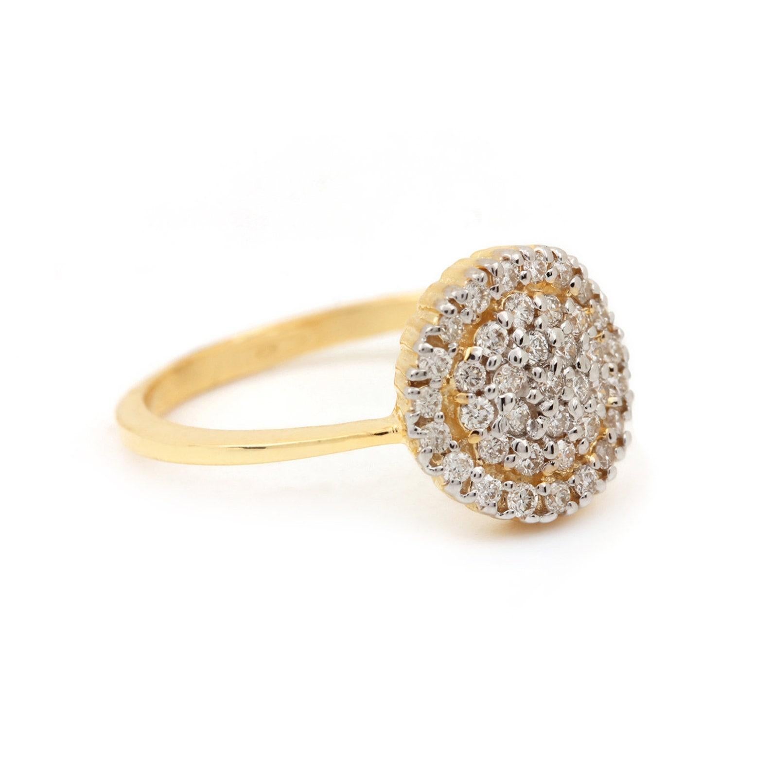 Art déco Bague en or jaune massif 14k avec diamant naturel pavé Belle bague de mariage empilable. en vente