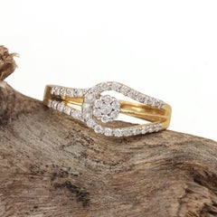 14k Solid Yellow Gold Natural Pave Diamond Ring Minimalist Anniversary Gift.