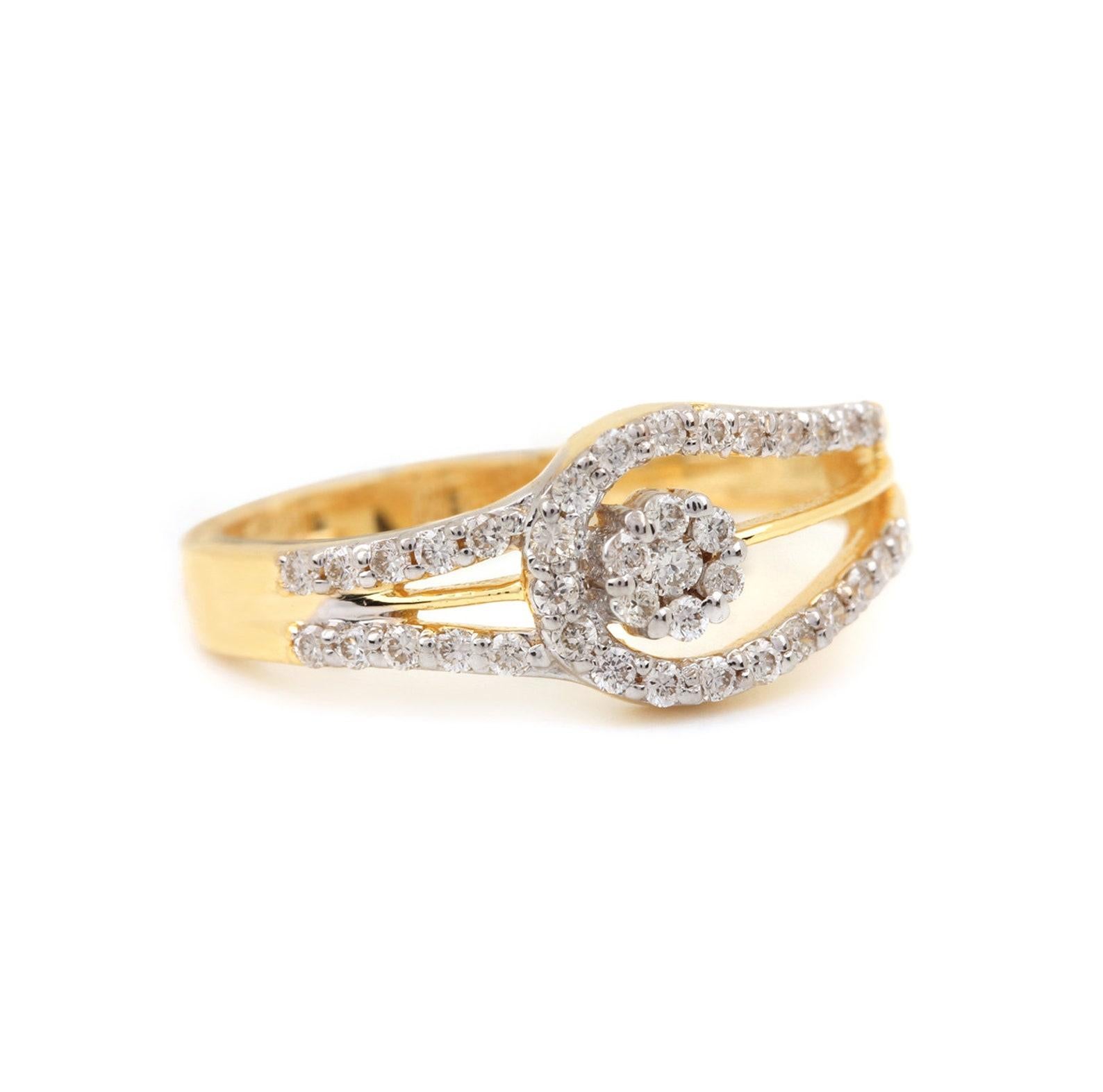 Taille brillant Bague en or jaune massif 14k à diamant naturel pavé Cadeau d'anniversaire minimaliste. en vente