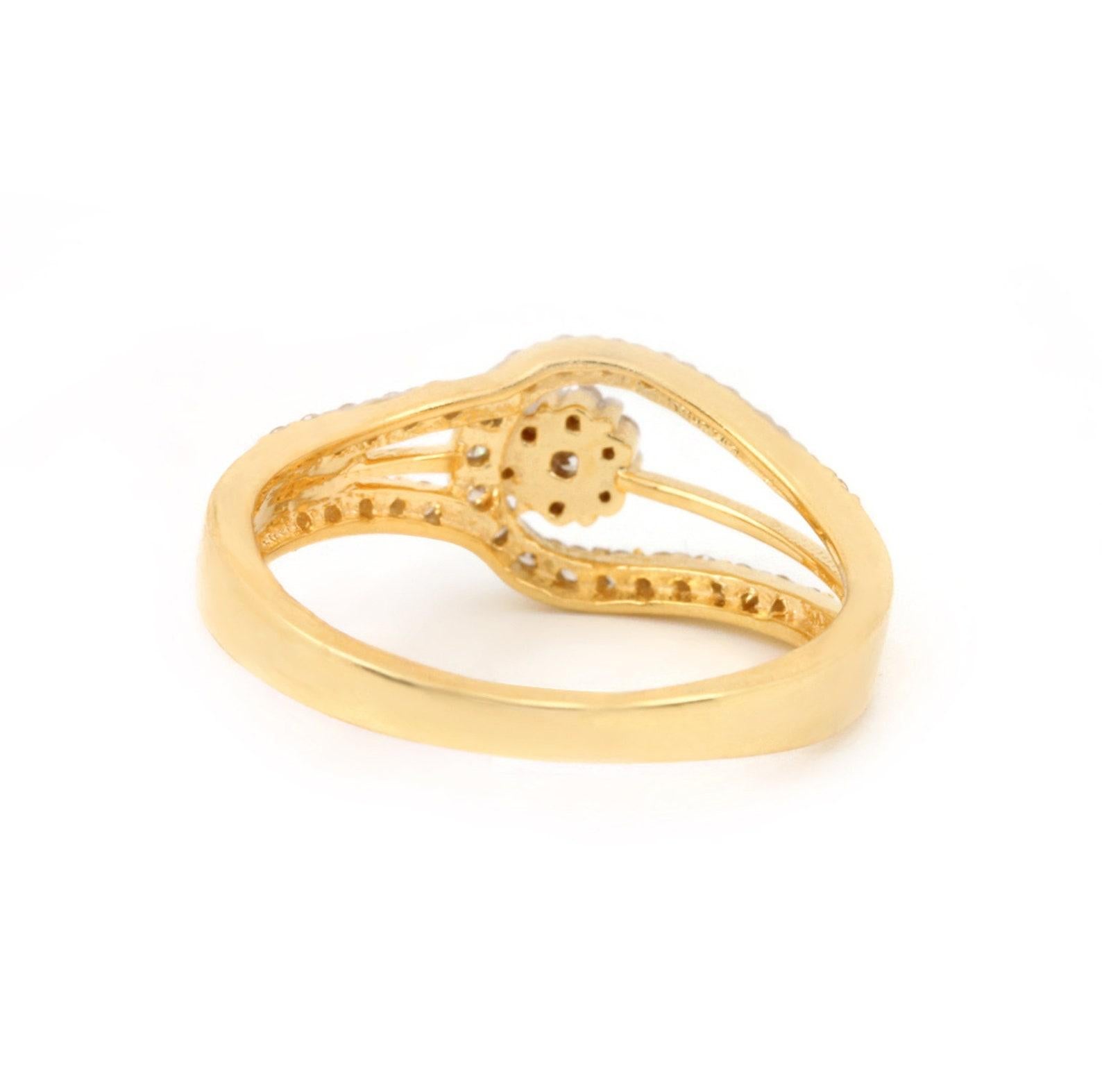 Bague en or jaune massif 14k à diamant naturel pavé Cadeau d'anniversaire minimaliste. en vente 3